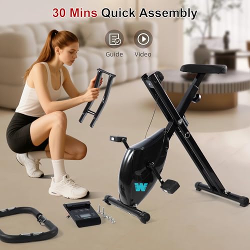 BARWING Stationary Exercise Bike for Home Workout, 5 IN 1 Foldable Indoor Cycling Bike for Seniors, 350LB Capacity, 16-Level Magnetic Resistance