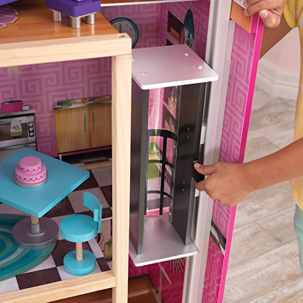 Wooden Modern Dollhouse with Lights & Sounds, Pool and 36 Accessories, Gift for Ages 3+ 49.25" x 25.25" x 46.25"