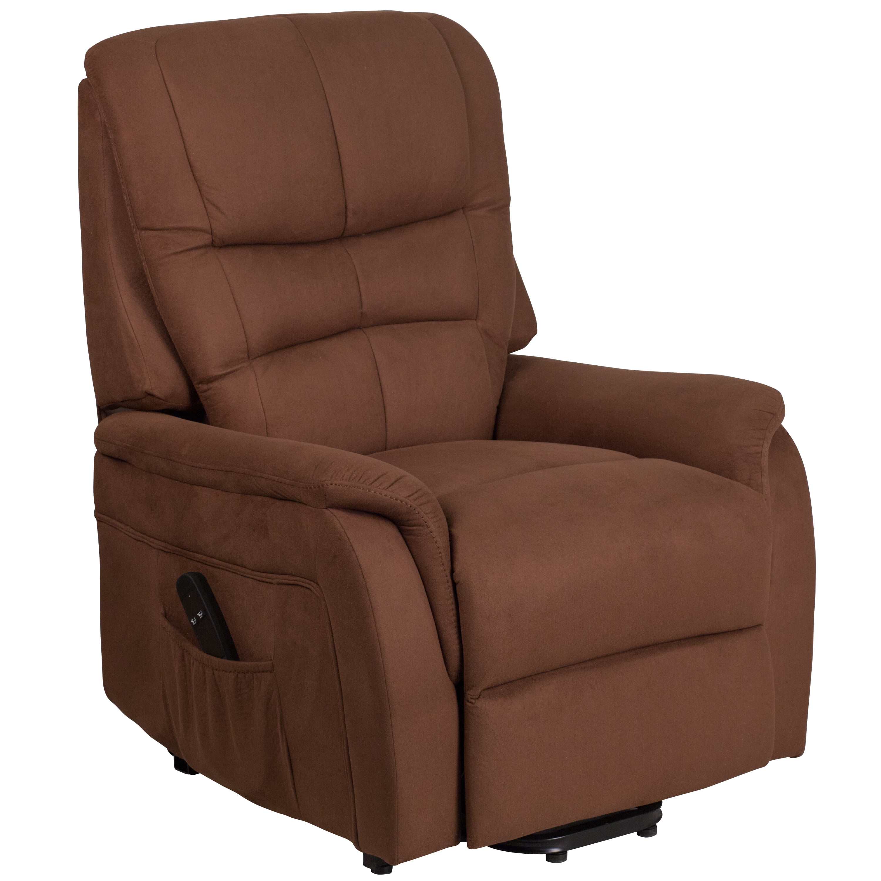 Emma + Oliver Brown Microfiber Remote Powered Lift Recliner for Elderly