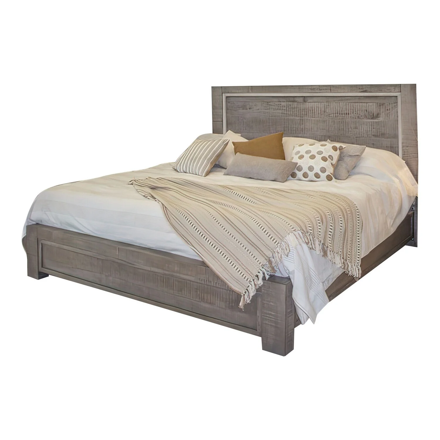 Benjara Ken King Size Bed, with Headboard, Footboard, Clean Design Rustic Gray