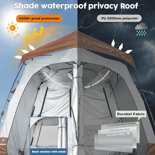 Camping Shower Tent Deluxe Changing Room Easy Set Up Privacy Shelter,Large Toilet Tent 2 Rooms with Floor Drain Design for Beach, Camping