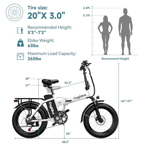 1000W Folding Electric Bike,48V 20AH Removable Battery E Bike,30+MPH,80 Miles Max Range Electric Bike for Adults,20" Fat Tire Foldable ebike