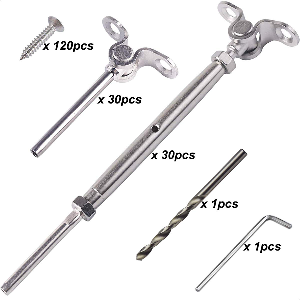 Lulultn Cable Railing Hardware, 30 Pairs Cable Railing Kit,Steel Cable Railing Kit,for 1/8 Cable Railing System, Adjustable Angle