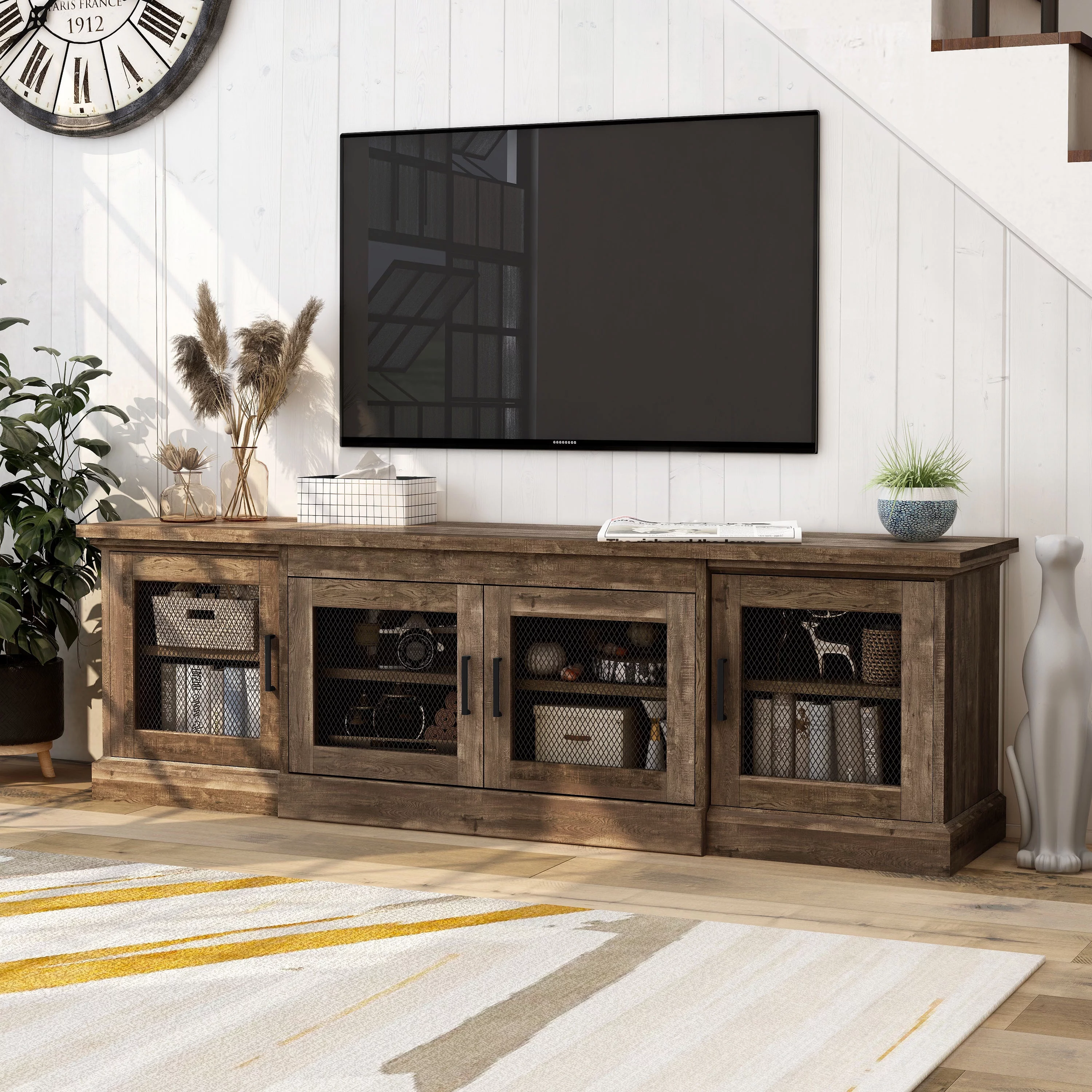 24/7 Shop At Home Rodeo 6 Shelf Rustic TV Stand with Storage, Media Console Entertainment Center, TV Console for Living Room in Reclaimed Oak