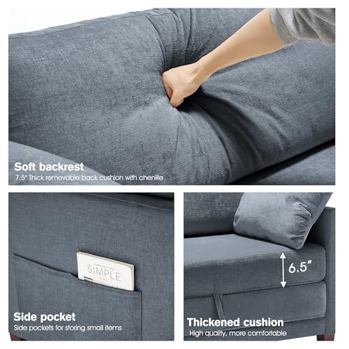 51" Loveseat Sleeper Sofa Bed, Chenille Convertible Floor Sofa Bed for Small Spaces, Folding Couch Bed with Deep Seat, 2 Pillows & Solid Frame