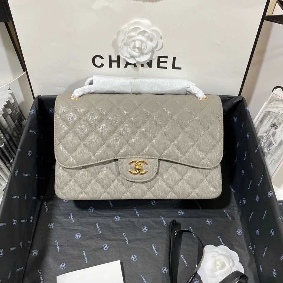 Chanel Large Classic Handbag Gold Hardware Grey For Women, Women&rsquo;s Handbags, Shoulder Bags 11.8in/30cm