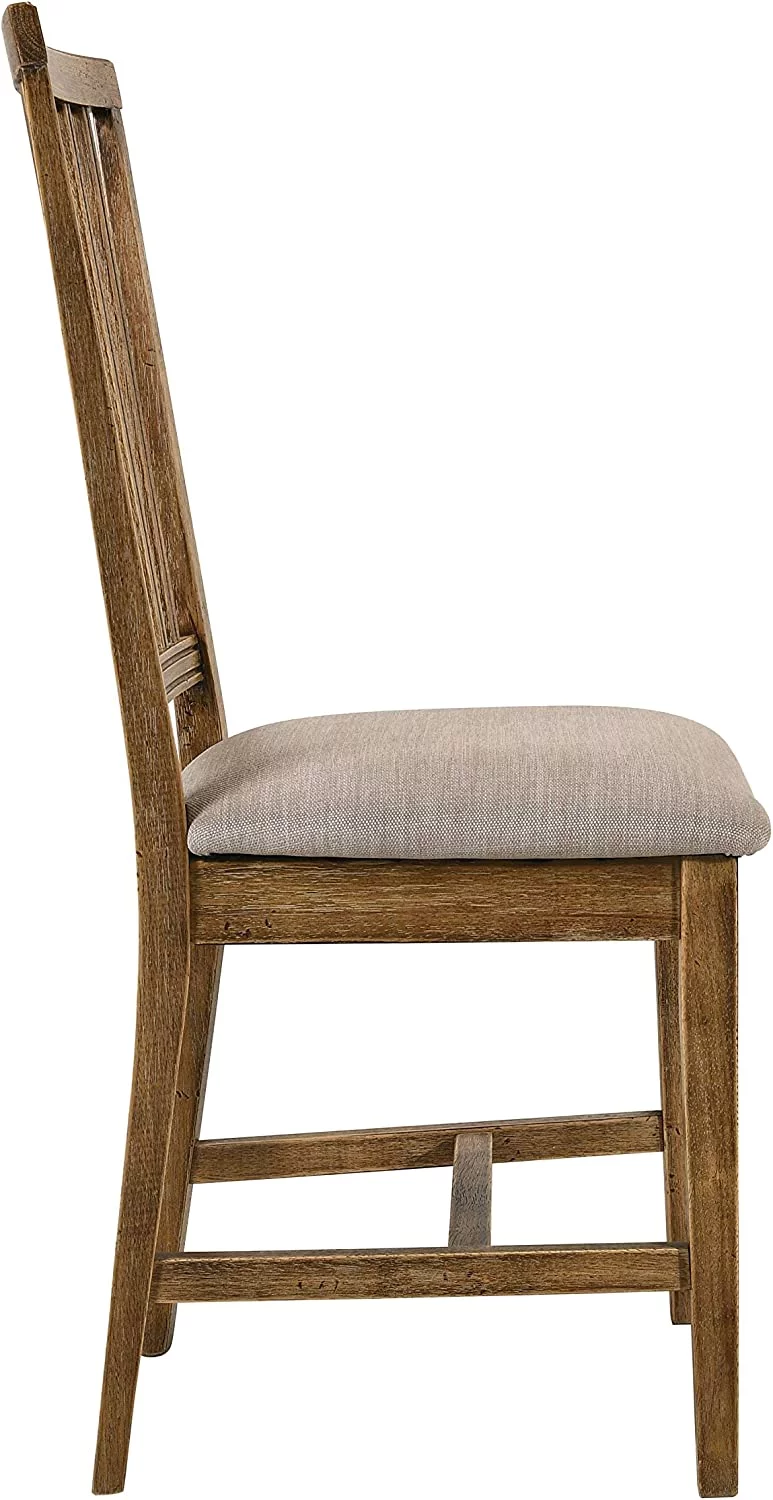 Set of 2 Modern Farmhouse Dining Chair For Dining Room Fabric Seat, Armless Wood Frame, Easy Assembly, Tan Linen & Weathered Oak Finish
