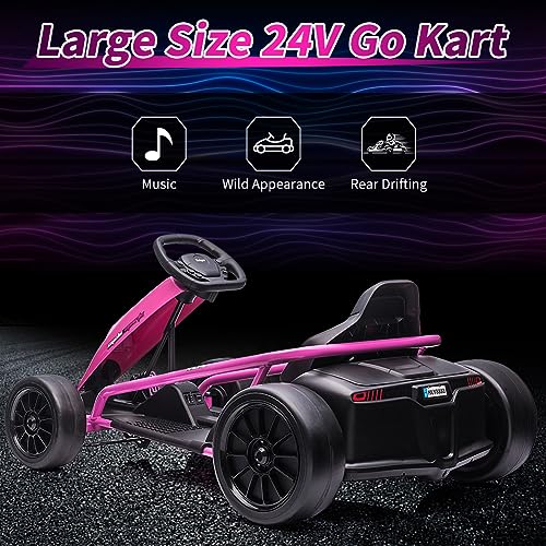 Go Kart Electric Drift Kart Car, 24V Outdoor Ride on Toy, Fast 2×300W Motor, 8 MPH High Speed Drift Car, with Music and Slow Start