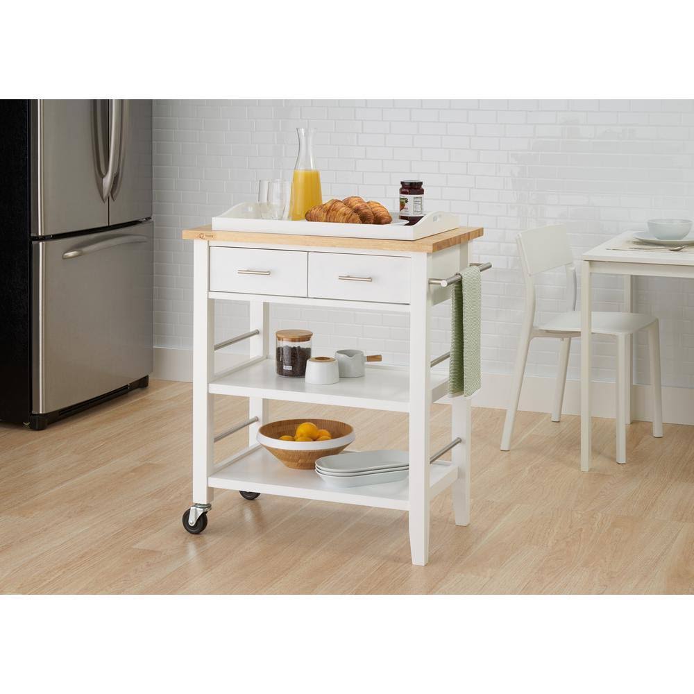Trinity Wood Kitchen Cart with Drawers Tray - White