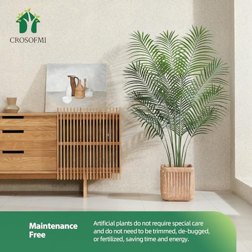CROSOFMI Artificial Areca Palm Plant 6 Ft Fake Palm Tree with 13 Leaves Faux Yellow Palm in Pot for Indoor Outdoor House Home Office Modern