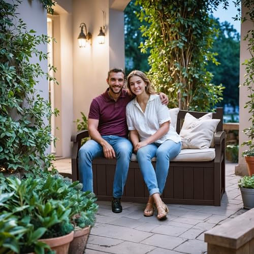 Devoko 80 Gallon Storage Bench Deck Box Lockable for Patio Furniture, Garden Decor and Outdoor Seating for Cushions