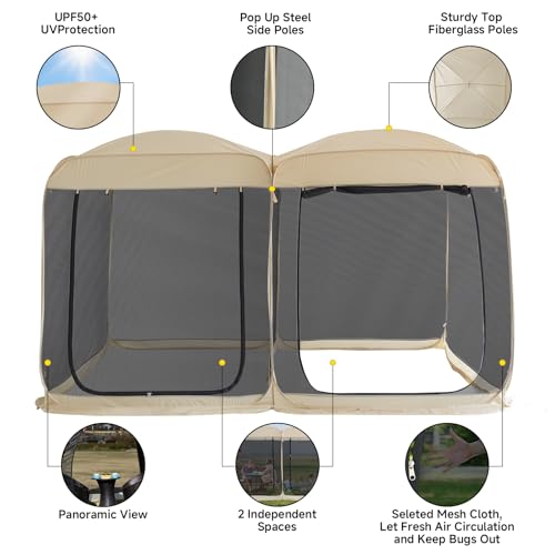Alvantor Screen House Gazebo, 6-10-15 Person Pop Up Igloo Screened Canopy Tent with Mosquito Netting Sides