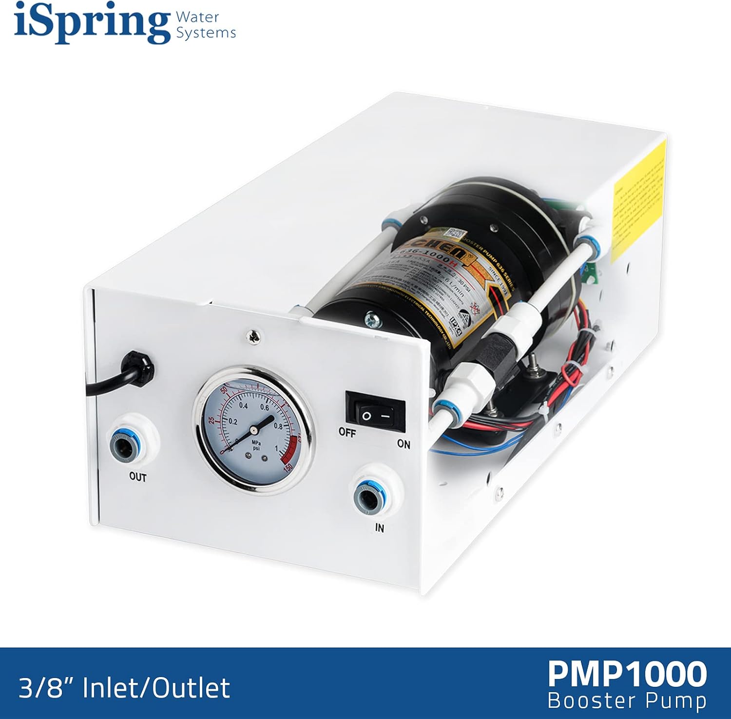 iSpring PMP1000 Water Booster Pump for High Capacity RO Membrane and Commercial Reverse Osmosis System Up to 120 psi, 3/8” Quick Connect Fitting