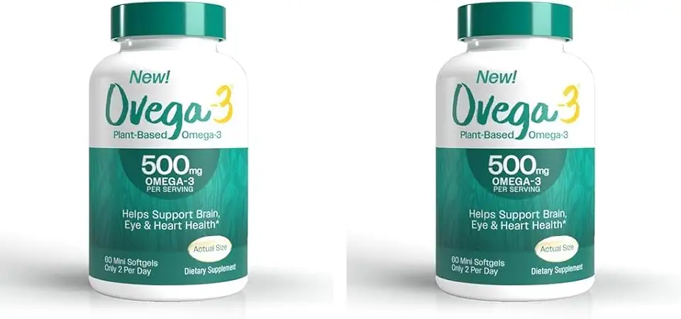 OVEGA-3 Plant-Based Omega-3 from Algal Oil Daily Supplement, 500mg, Supports Brain, Eye & Heart Health, Two Mini softgels per Day