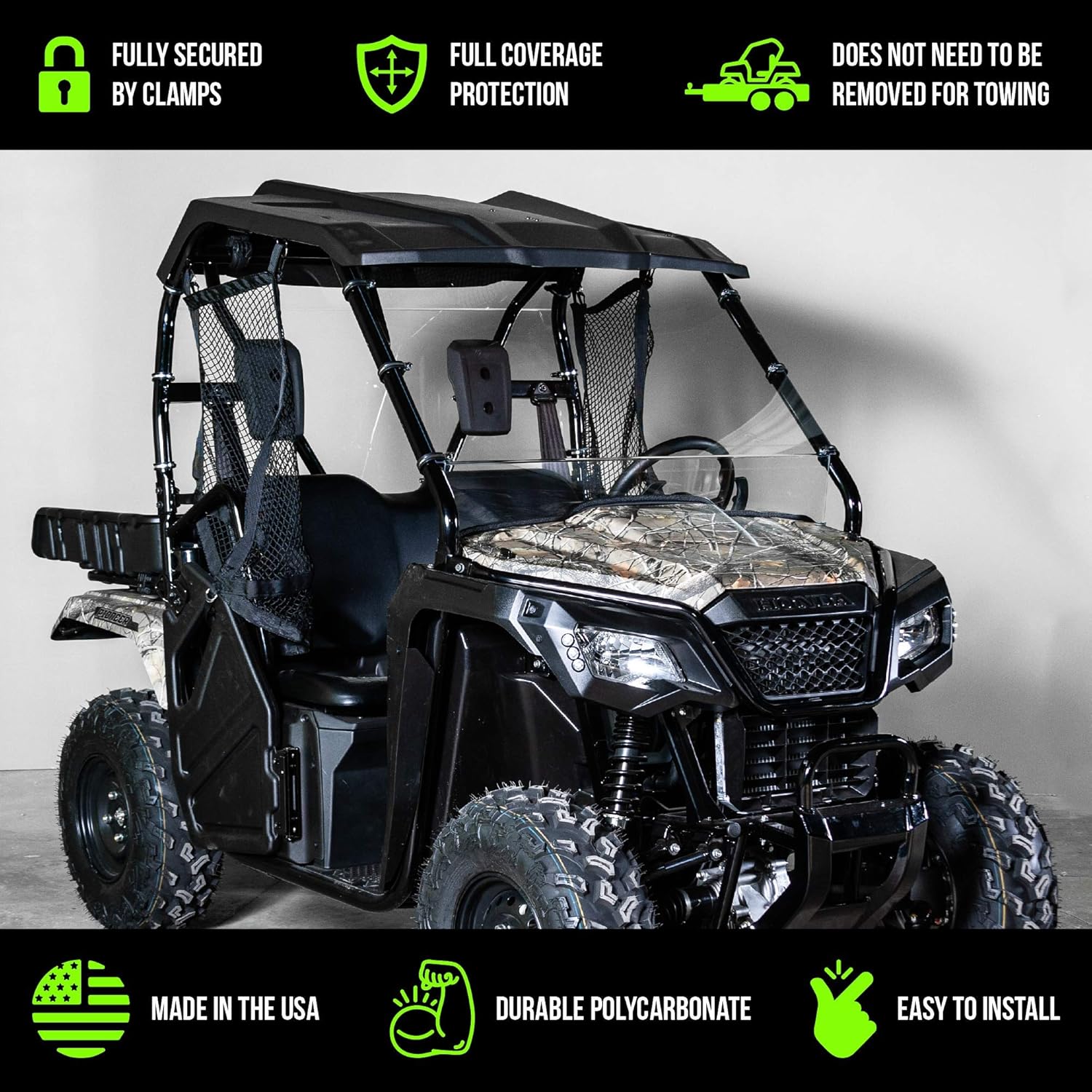 Compatible with Honda Pioneer 500 Full UTV Windshield 3/16" - Models 2016 & older - Made in the USA!.