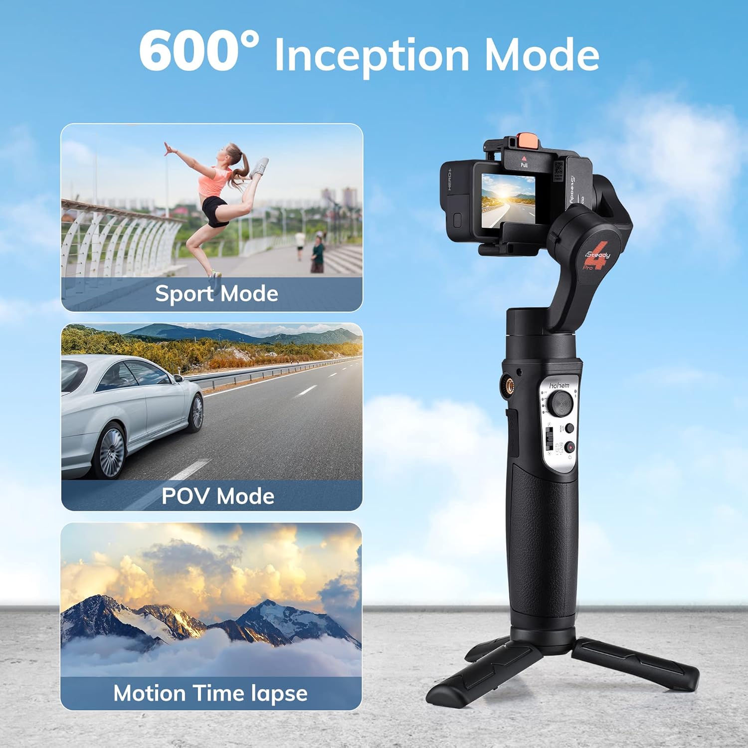 3-Axis Gimbal Stabilizer with Tripod for Gopro Hero 10/9/8/7/6/5 OSMO Action Camera Vlog Live Video Youtuber IPX4 Water Splash Proof hohem Gopro