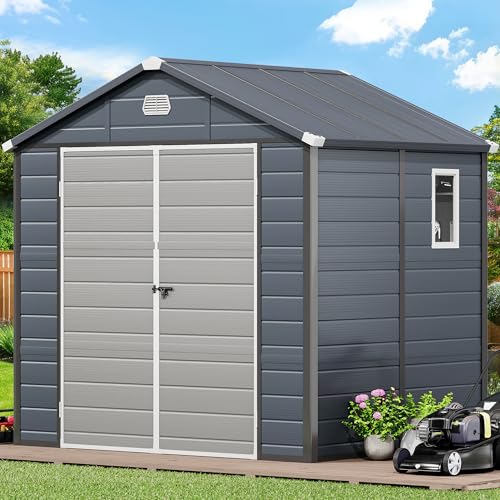 YITAHOME 8x6.2FT Outdoor Storage Shed w/o Floor, All-Weather Plastic Shed with Lockable Doors, Window & Vents, Plastic Tool Shed for Backyard, Patio