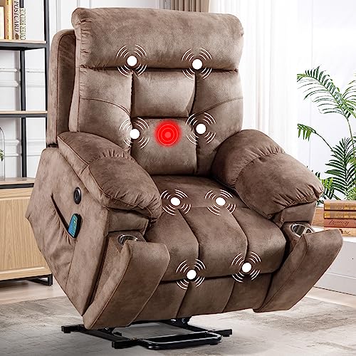 CANMOV Large Power Lift Recliner Chair with Massage and Heat for Elderly Big and Tall People, Overstuffed Wide Recliners with 2 Cup Holders
