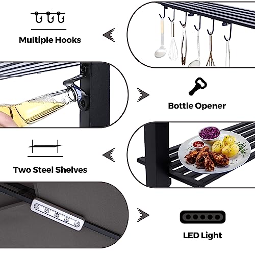 ABCCANOPY 8x5 Grill Gazebo - Outdoor BBQ Canopy Shelter with Led Light for Patio Backyard Grilling (Dark Gray)