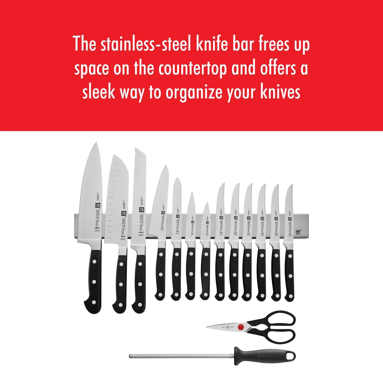 ZWILLING J.A. Henckels Professional "S" 16-pc Knife Set With 17.5" Stainless Magnetic Knife Bar