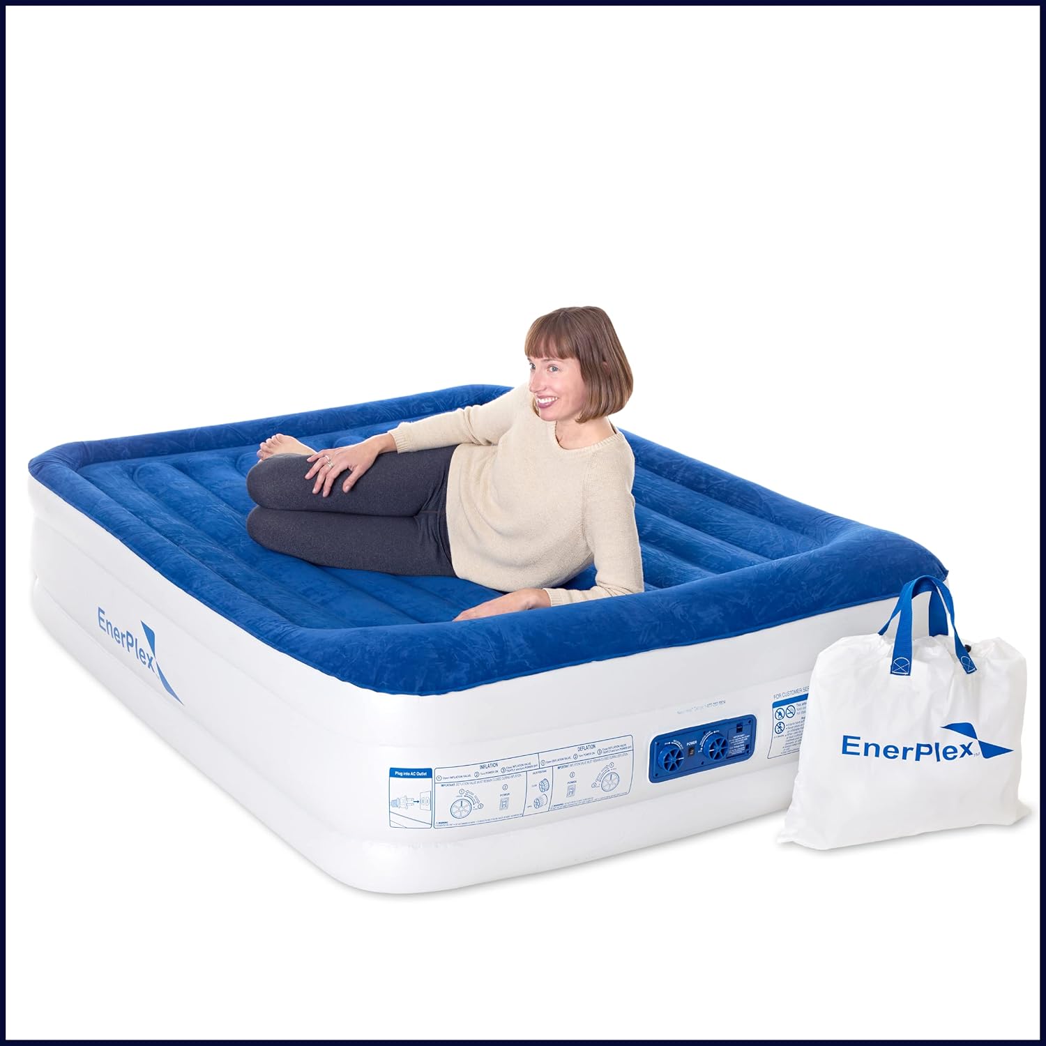 EnerPlex Air Mattress for Camping - Luxury 13 Inflatable Queen Mattress Bed w/ Built-in Dual Pump for Travel & Home Use