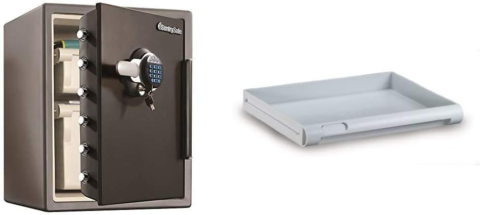 SentrySafe SFW205GQC Fireproof Safe and Waterproof Safe with Dial Combination 2.05 Cubic Feet Gray/Black & 914 Tray Accessory, for SFW205 Fire Safes