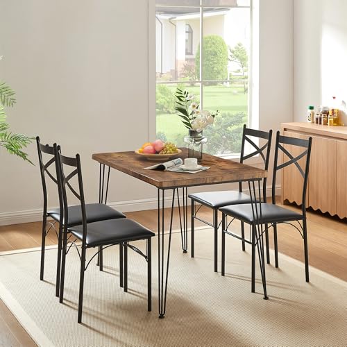 VECELO Kitchen Dining Room Table Set with 2 Chairs for Small Space, Apartment,Metal Steel Frame