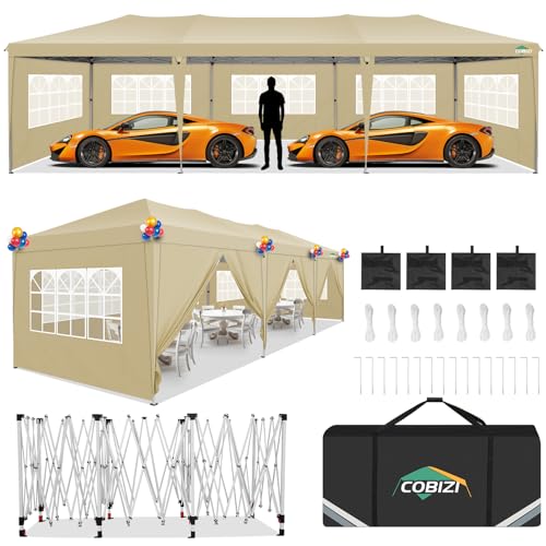 COBIZI 10x10 Pop up Canopy Tent Protable Canopy Tent with 4 Sidewalls Waterproof Commercial Instant Shelter for Parties, Wedding