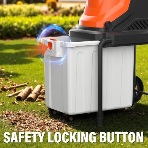 MAXLANDER 15-Amp Electric Wood Chipper, Shredder Mulcher with 50L Collecting Bin, 1.8-Inch Cutting Diameter for Mulching