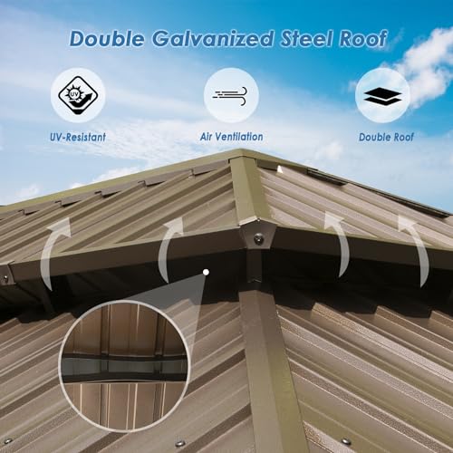 Domi 10' x 10' Hardtop Gazebo Outdoor Metal Gazebo with Galvanized Steel Double Roof Canopy, Curtains and Netting for Patio, Backyard, Deck
