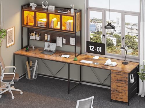SEDETA L Shaped Gaming Desk with Drawers, L Shaped Computer Desk with Hutch and Storage Shelves, Gaming Desk with Pegboard, Led Lights