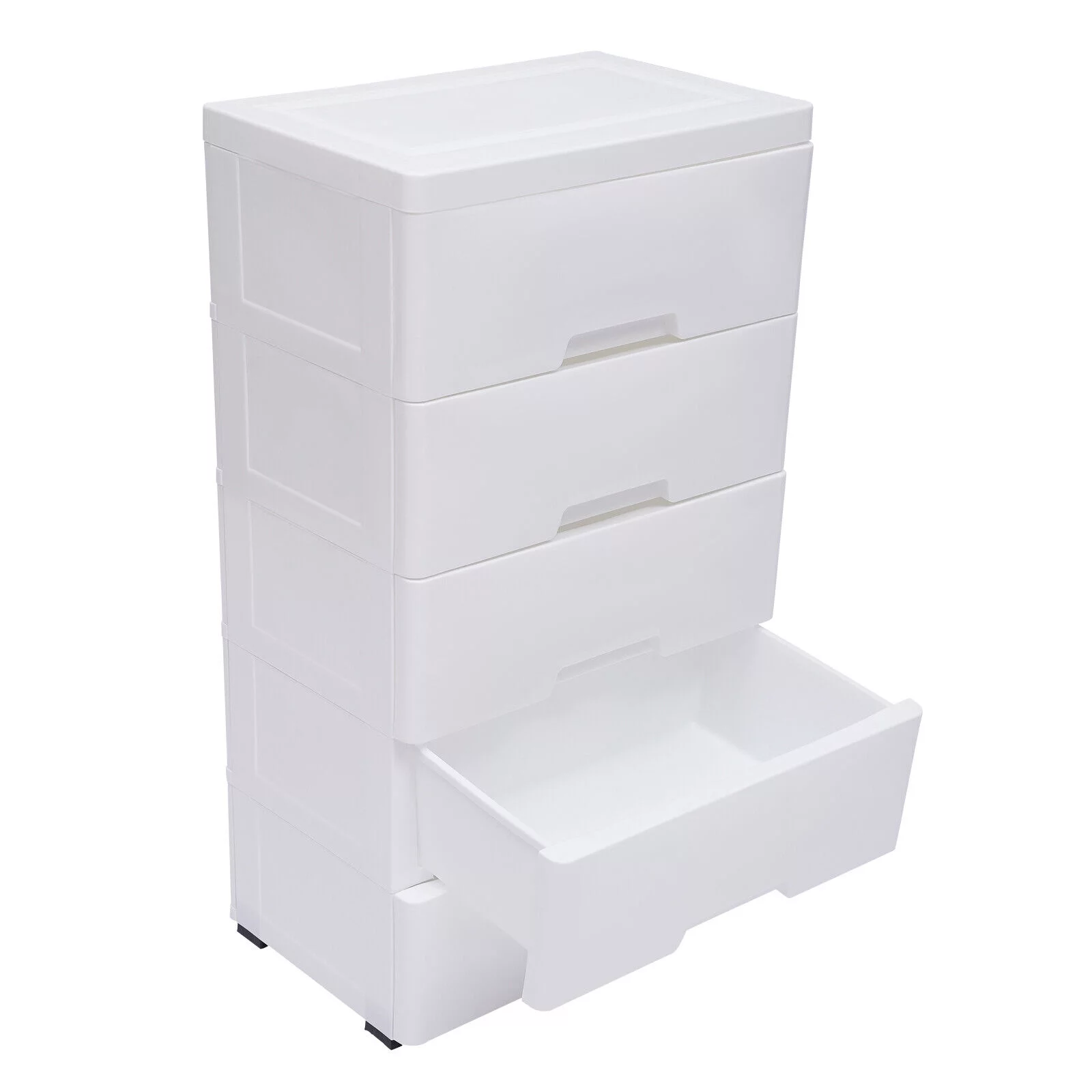 5 Drawers Dresser Chest Drawers Plastic Clothes Storage Bedroom Furniture White