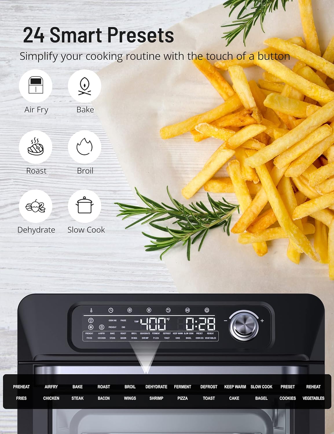 Air Fryer Toaster Oven, SWIPESMITH 24-in-1 Convection Air fryer, 26-QT XL Capacity, Digital Countertop Oven with 100 Recipes, Accessories