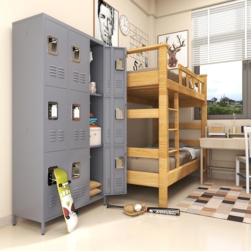 3 Doors Lockers for Employees, Steel Storage Lockers Lockable, Metal Locker Storage Cabinet for Home Office School Gym, Require Assembly (Grey)
