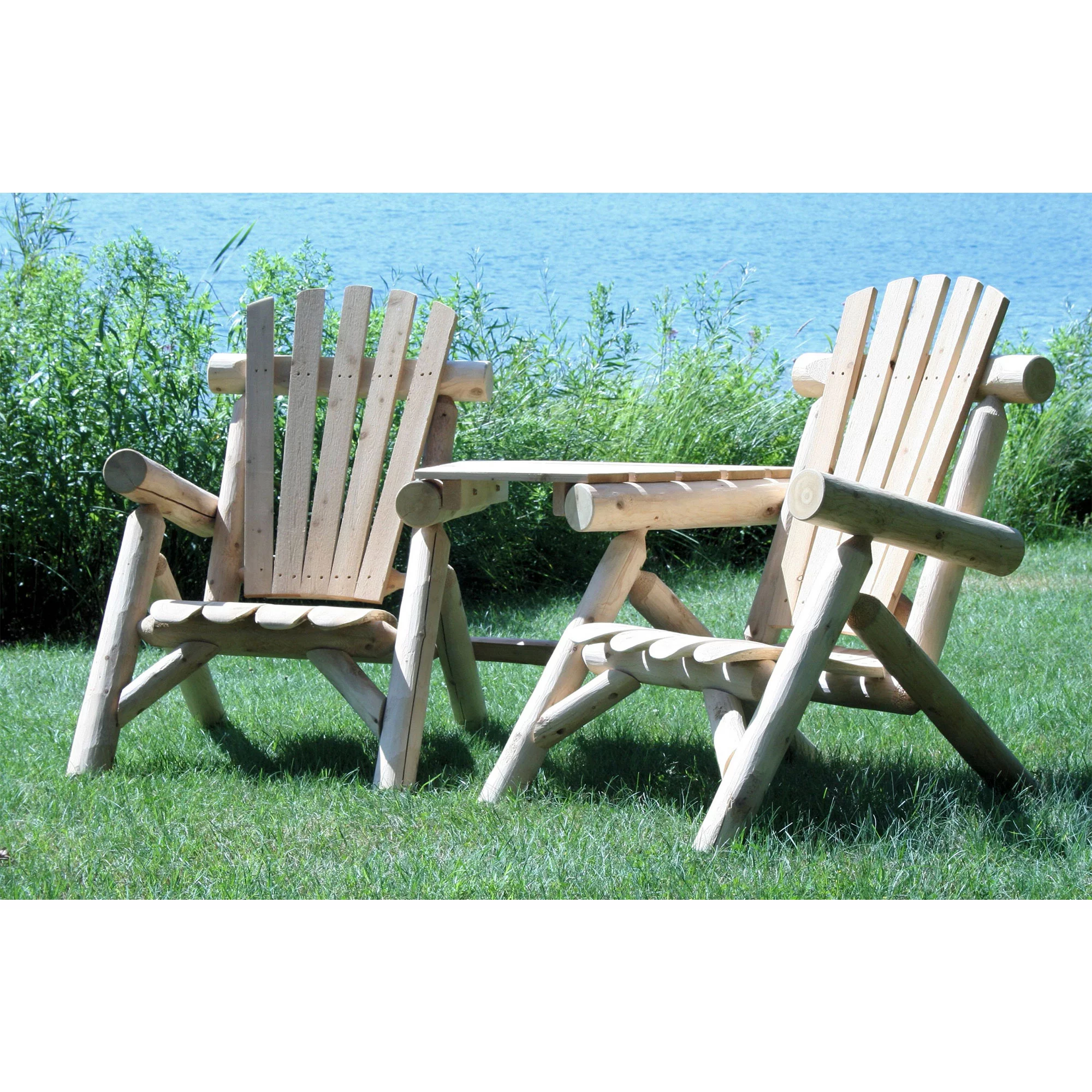 Lakeland Mills Rustic Patio White Cedar Log Visa Tete Chairs, Natural