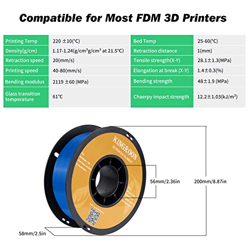 Kingroon PLA 3D Printer Filament, 12Rolls, Dimensional Accuracy +/- 0.03 mm, 12kg Spool(26.4lbs)