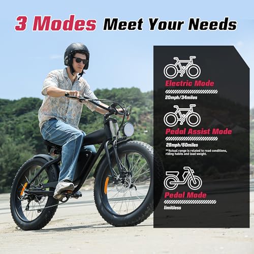 E2/K20 Electric Bike for Adults, 48V 13Ah/15Ah Battery, Up to 28 MPH & 46.6/60 Miles (PAS), 750/1000W Peak Ebike with All-Terrain 20"/26''
