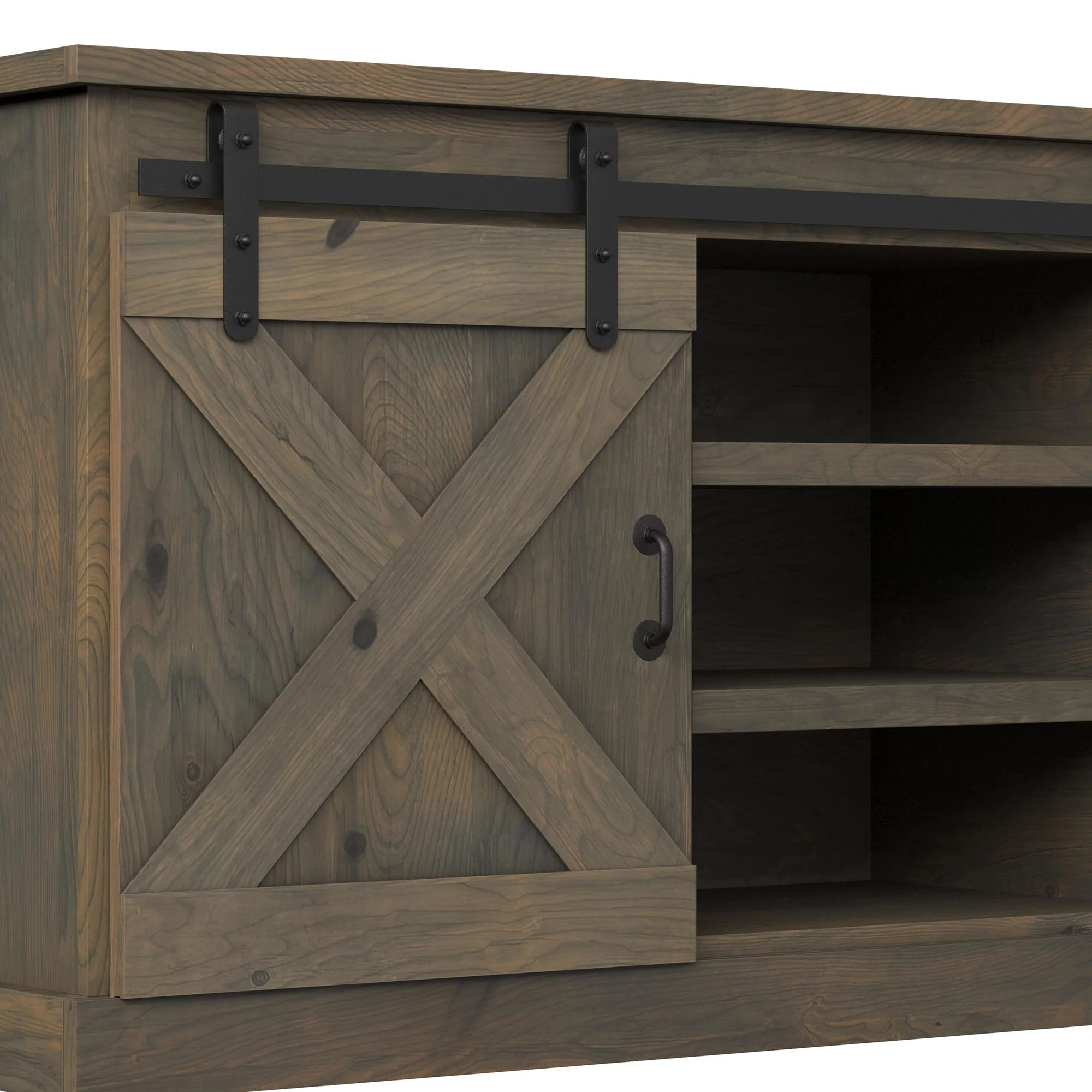 Bridgevine Home Modern Farmhouse Fully Assembled TV Stand with Sliding Barn Style Doors