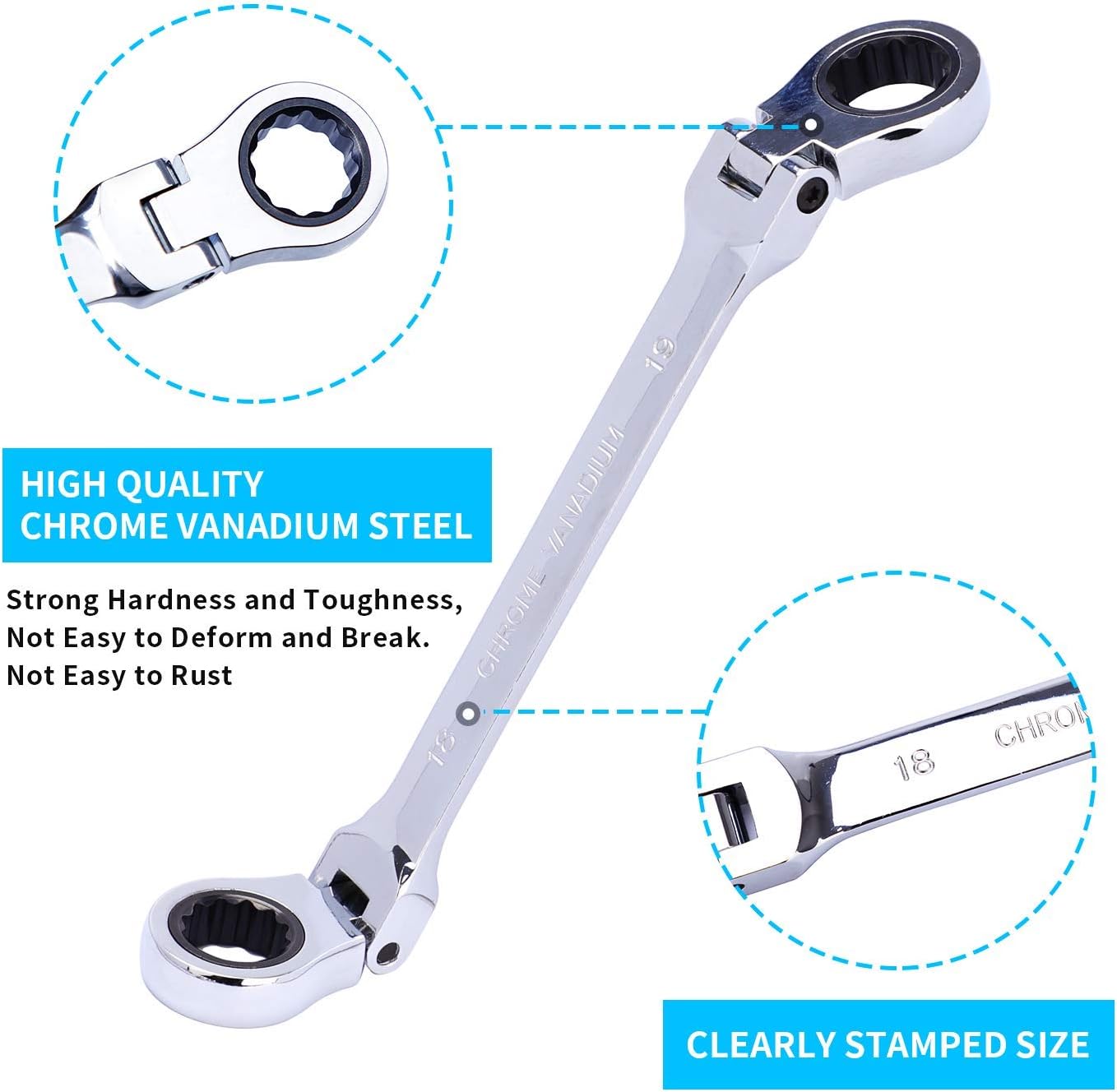 BANG 4 BUCK Metric Ratchet Wrench Set Double Box End Flex Head Ratcheting Wrench Roll for Craftsman