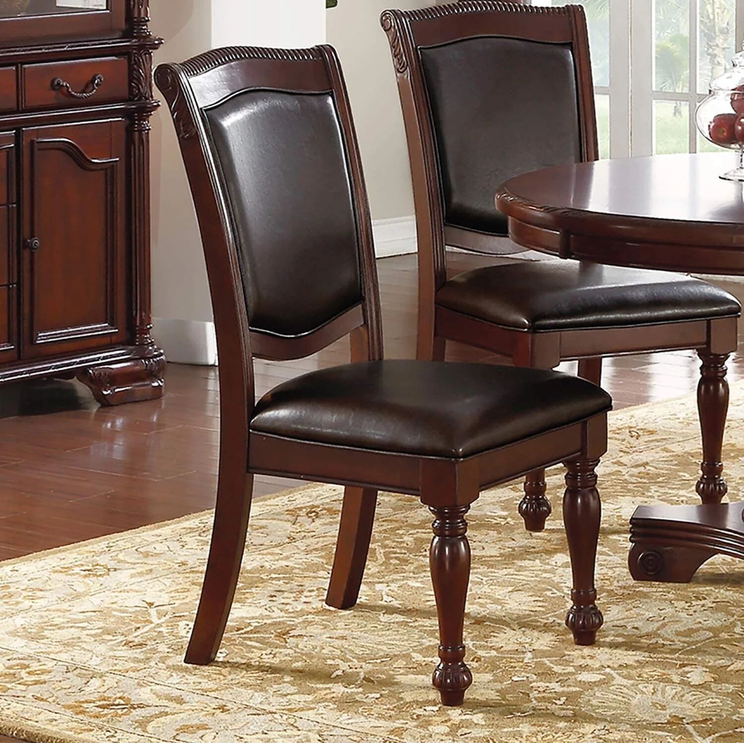 Classic Formal Set of 2 Dining Chairs Brown Antique Traditional Look Kitchen Dining Room Furniture