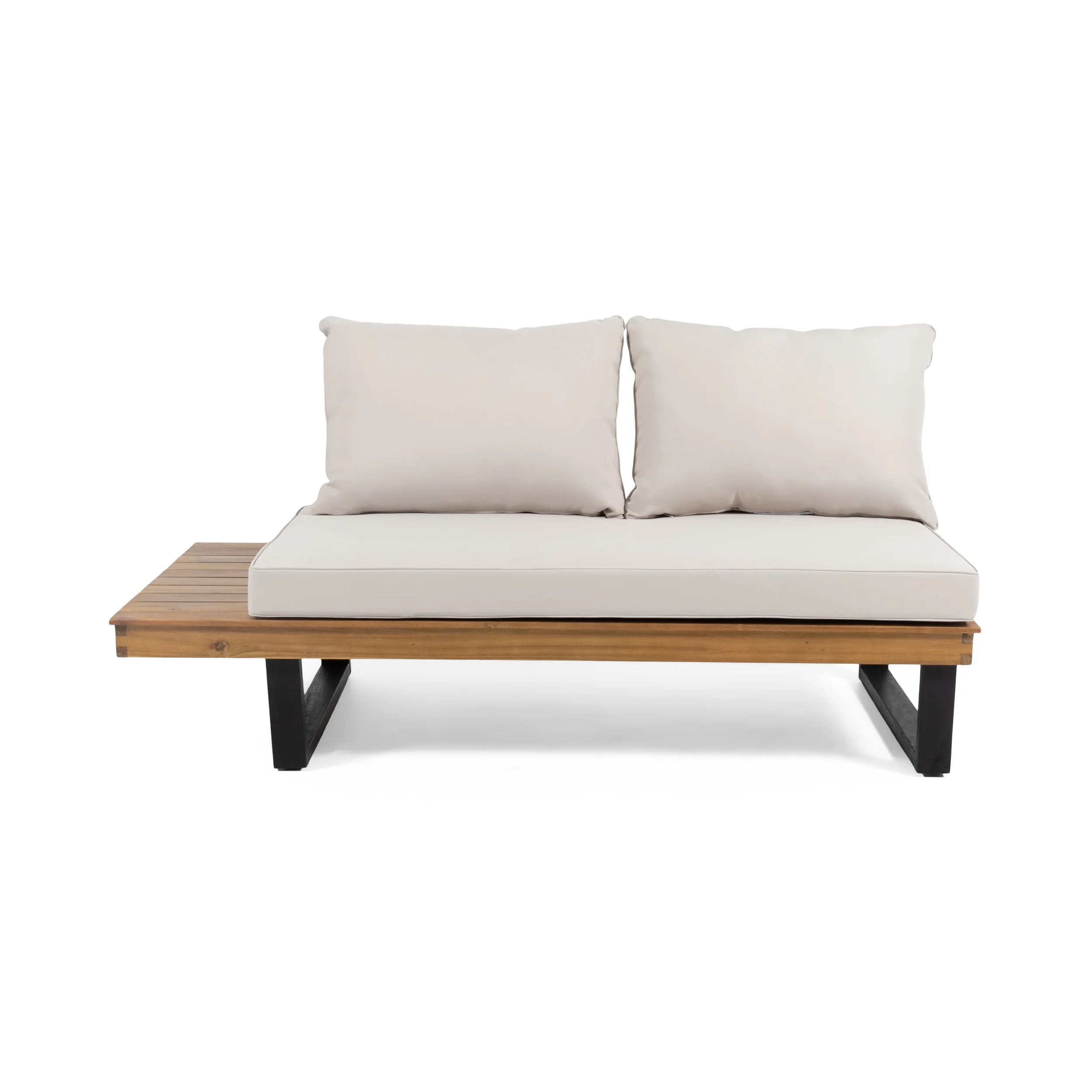 Noble House Draven 4 Pc Outdoor Patio Sectional Set, Beige/Teak Acacia Wood Water Resistant