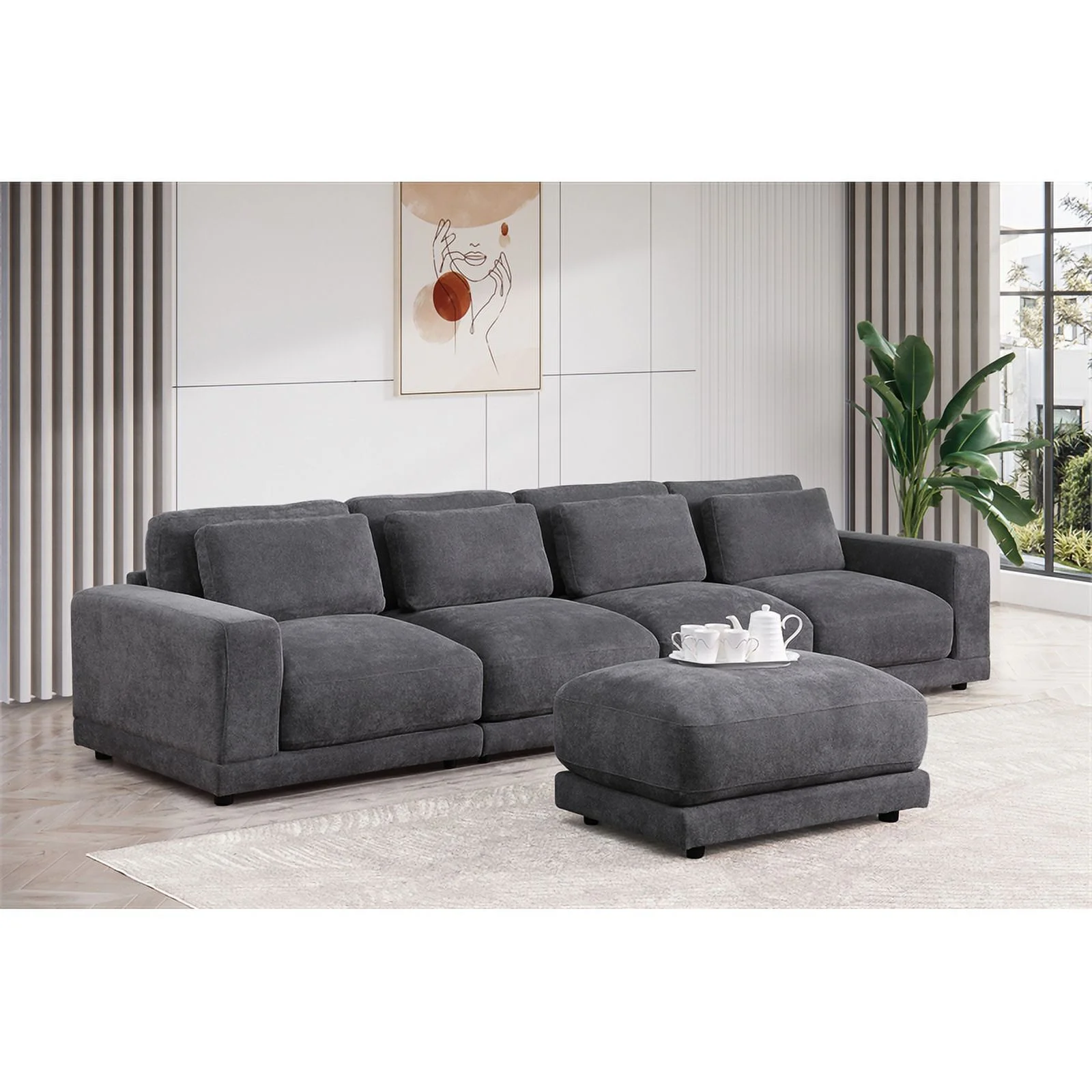 Devion Furniture 5-Piece Upholstered Fabric Modular Sofa in Dark Gray