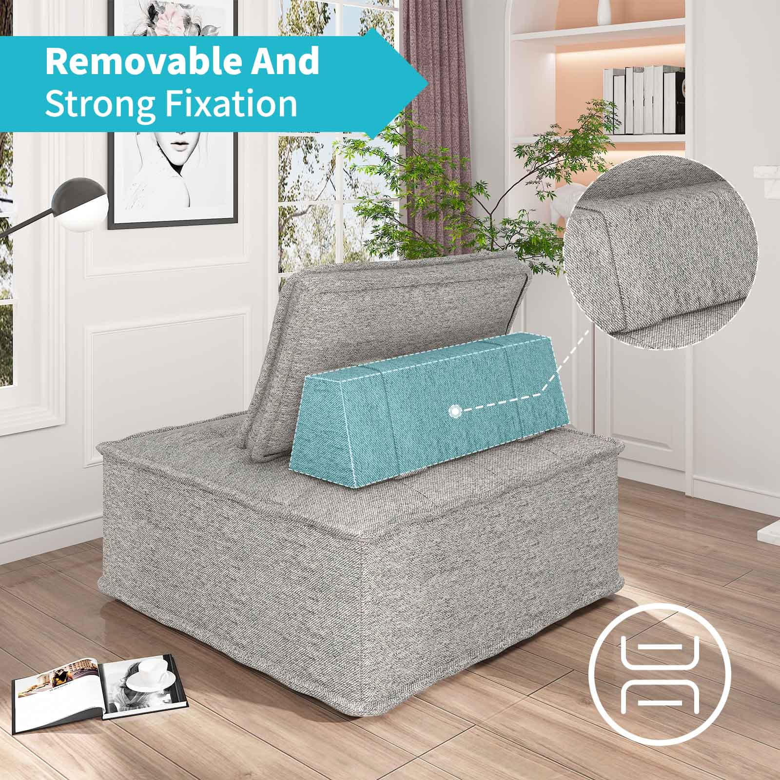 CECER L Shaped Modular Sectional Sofa with Ottoman 5PCS Free Combination Armless Floor Sofa with Removable Cushion, Light Grey