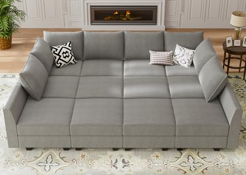 HONBAY Modular Sofa Sectional Sleeper Couch with Ottomans Reversible Sleeper Sectional Sofa Modular Couch with Storage, Aqua Blue