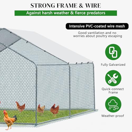 Outvita Chicken Coop, 13×10 FT Large Metal Chicken House, Poultry Habitat Cage with Waterproof Cover