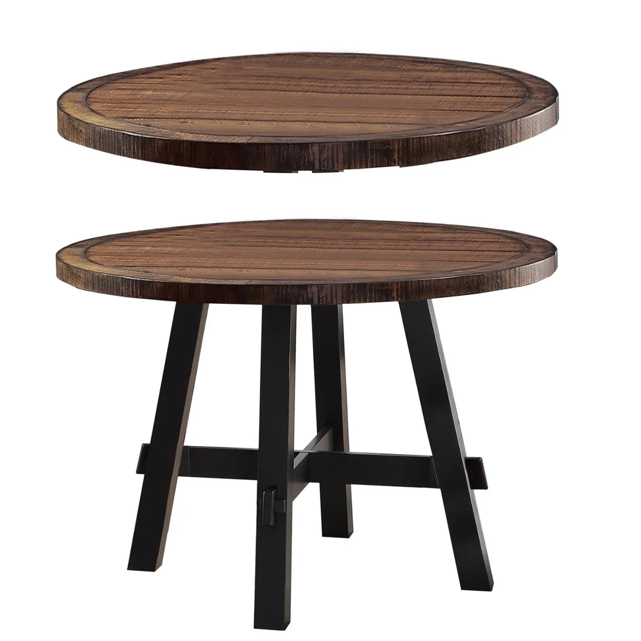 Cottage Style Round Wooden Dining Table Brown- Saltoro Sherpi