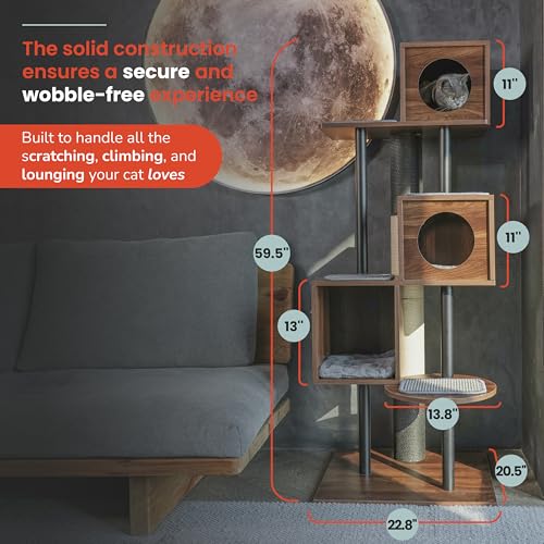 Modern Cat Tree-Sleek Wooden Furniture-Style Tower(60") Blends with Home Decor, Tallest Scratching Post(48")