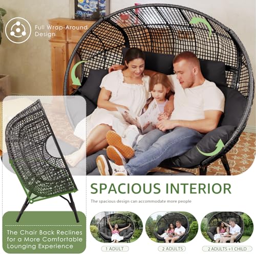 NICESOUL® Double Egg Chair Indoor Outdoor Stationary Oversized Thicken Padded Cushions, 2 Person Egg Loveseat Chair