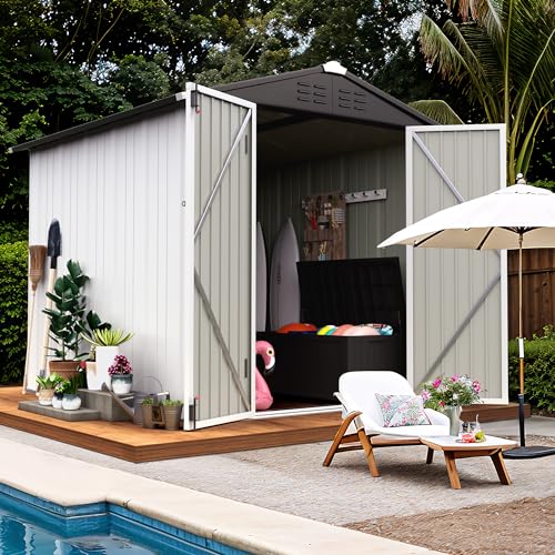 Flamaker Storage Shed Waterproof Metal Garden Shed with Lockable Door Utility Tool Shed Outdoor Storage for Backyard, Patio and Lawn (5 x 3 FT)