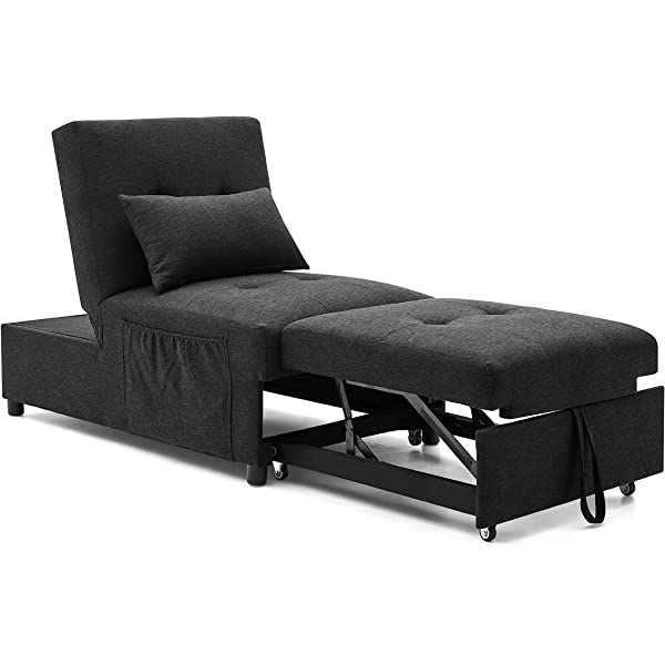 4-in-1 Sleeper Sofa Bed, HABITRIO Solid Wood Frame Polyester Upholstered Seating Couch w/A Pillow, Work As Ottoman, Single Chair